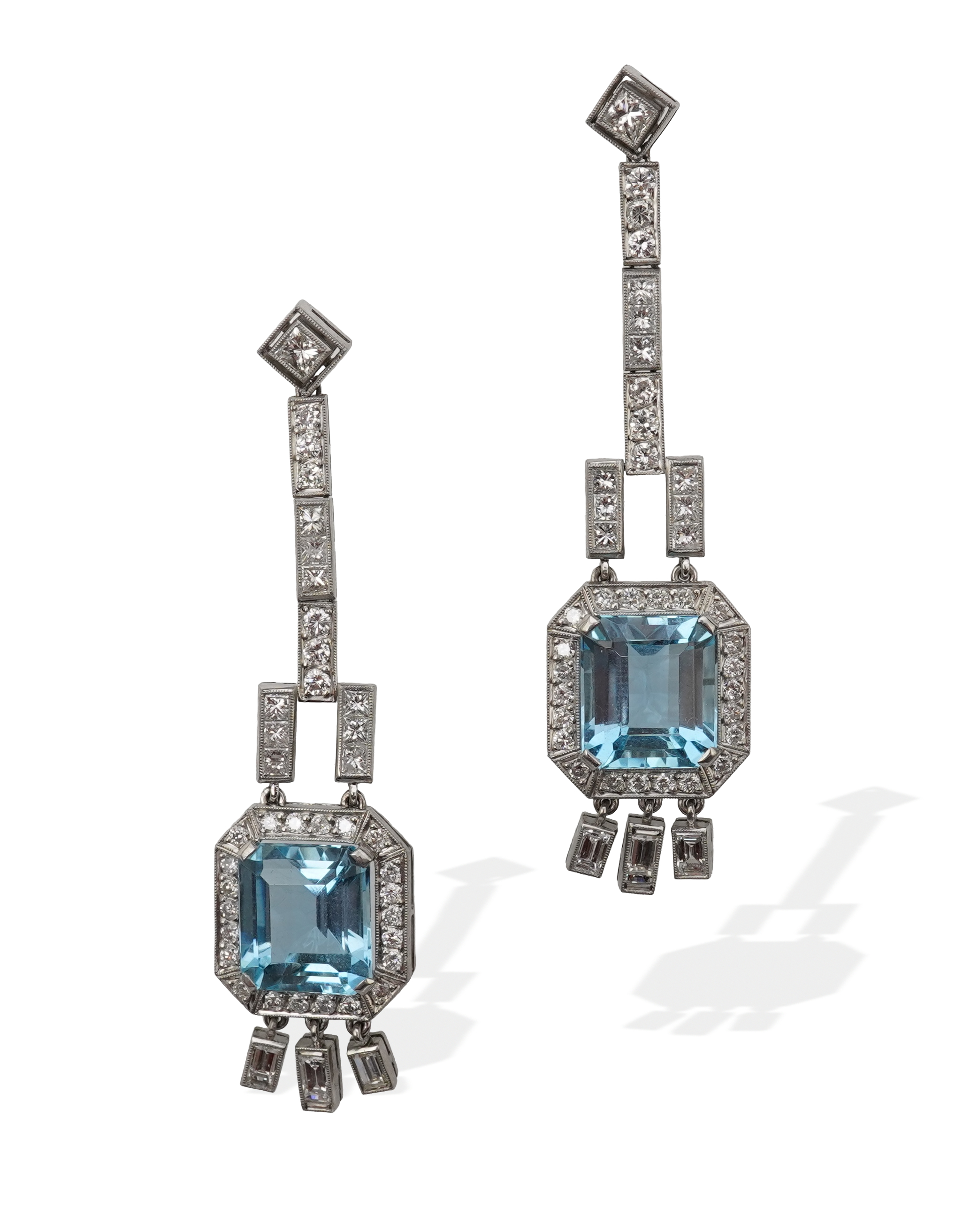 An attractive pair of aquamarine and diamond earrings